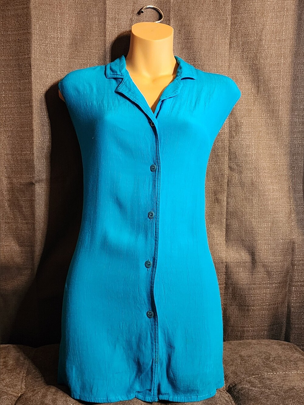 Chaus Sport Teal Sleeveless Button Up Blouse Size 14 Vintage Rayon Oversized